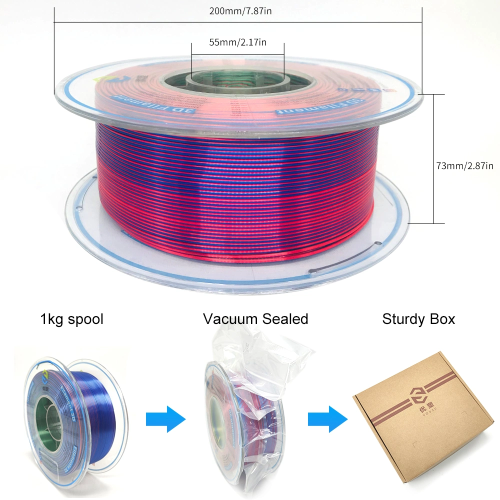 Popular New Tri-Color Silk PLA 3D Printers 3D Pens Red- Blue- Green Filament Silk 3D Printing Material 1.75mm Tangle Free Easy-to-Use DIY 3D Printing Filament